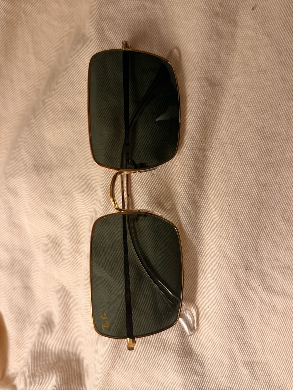 Ray-Ban Men’s Gold Frame Sunglasses with Dark Green Lenses - Square